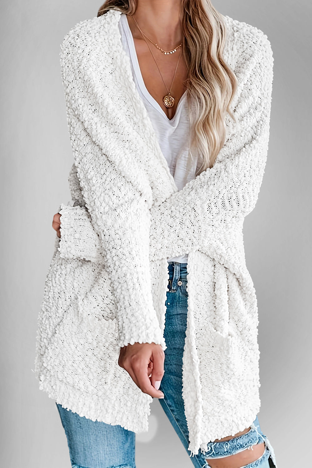 Double Take Pocketed Open Front Long Sleeve Cardigan - ClassiQ
