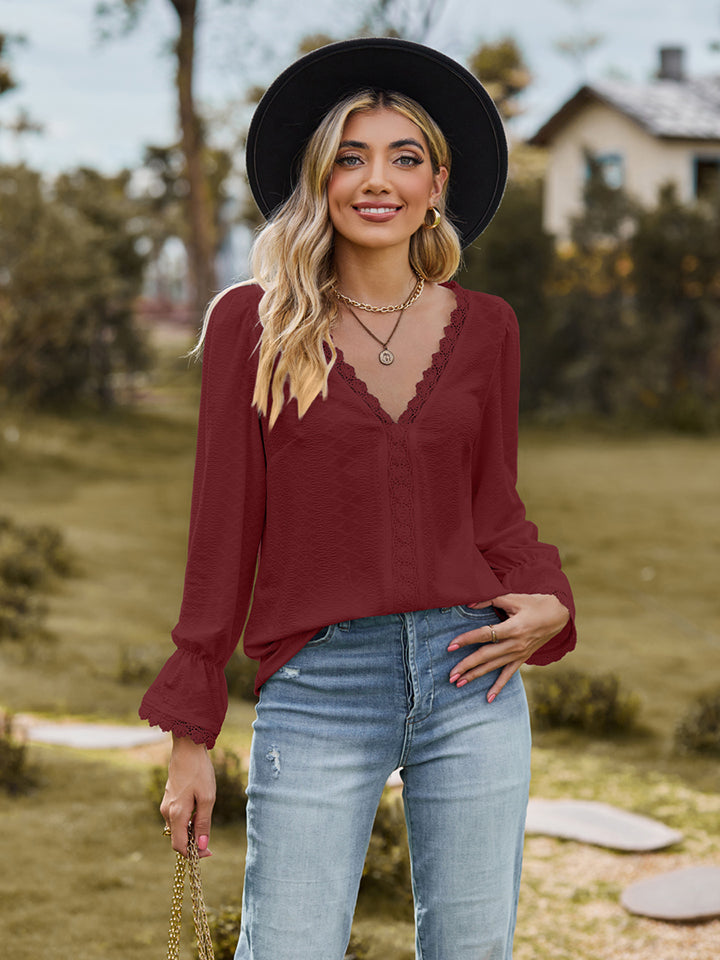 V-Neck Flounce Sleeve Blouse - Classique Collection