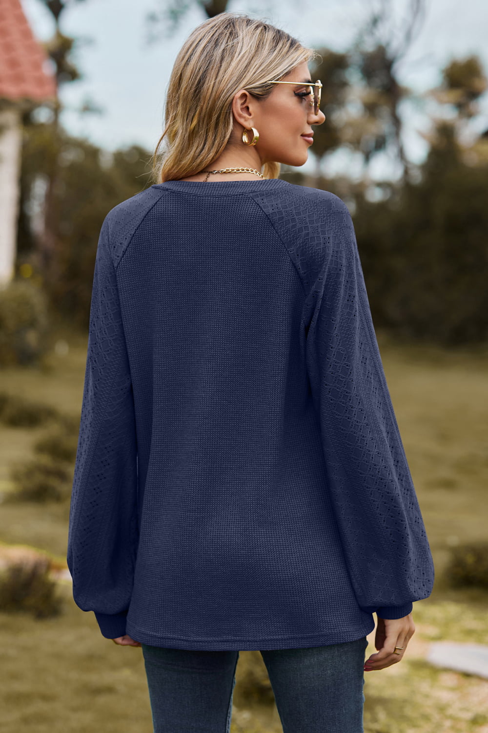 Notched Neck Raglan Sleeve Blouse - Classique Collection