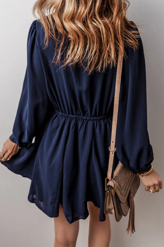 Drawstring Half Button Long Sleeve Dress - Classique Collection