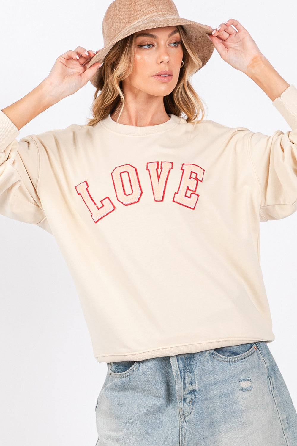 SAGE + FIG LOVE Path Applique Drop Shoulder Sweatshirt - ClassiQ