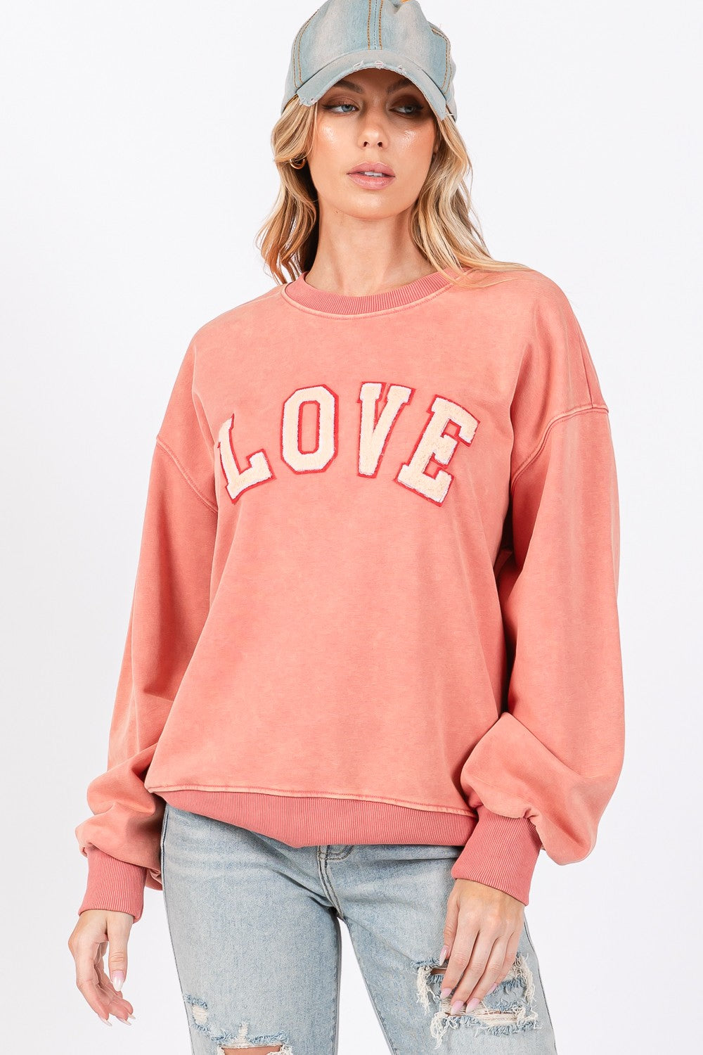 SAGE + FIG LOVE Path Applique Drop Shoulder Sweatshirt - ClassiQ