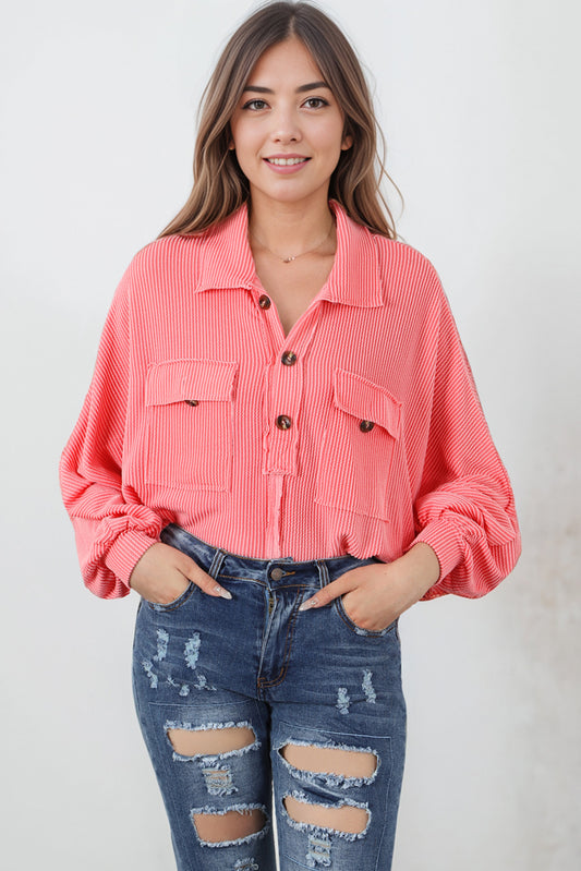 Buttoned Collared Neck Long Sleeve Top - Classique Collection
