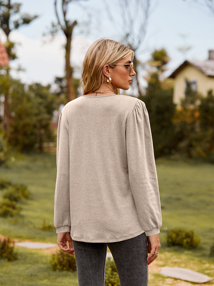 Puff Sleeve Ruffle Trim Blouse - Classique Collection