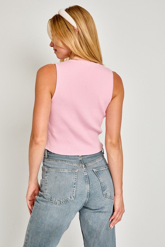 Satin Bow Detail Sleeveless Sweater Top - Classique Collection