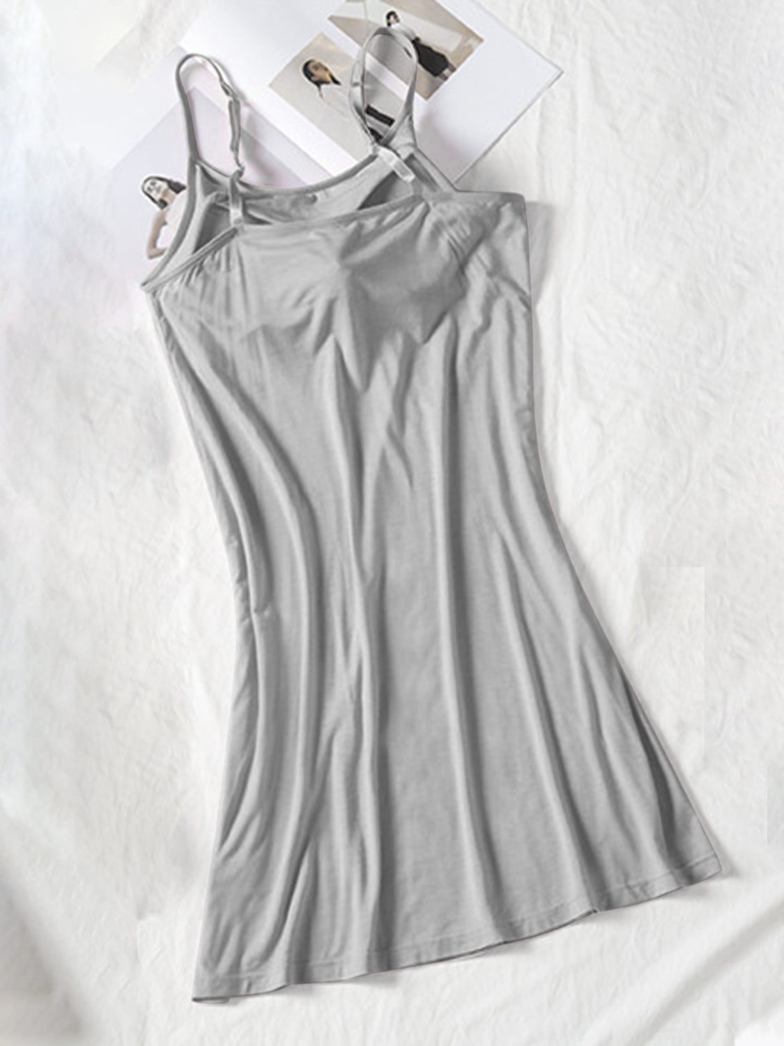 Round Neck Spaghetti Strap Cami Dress with Bra - Classique Collection