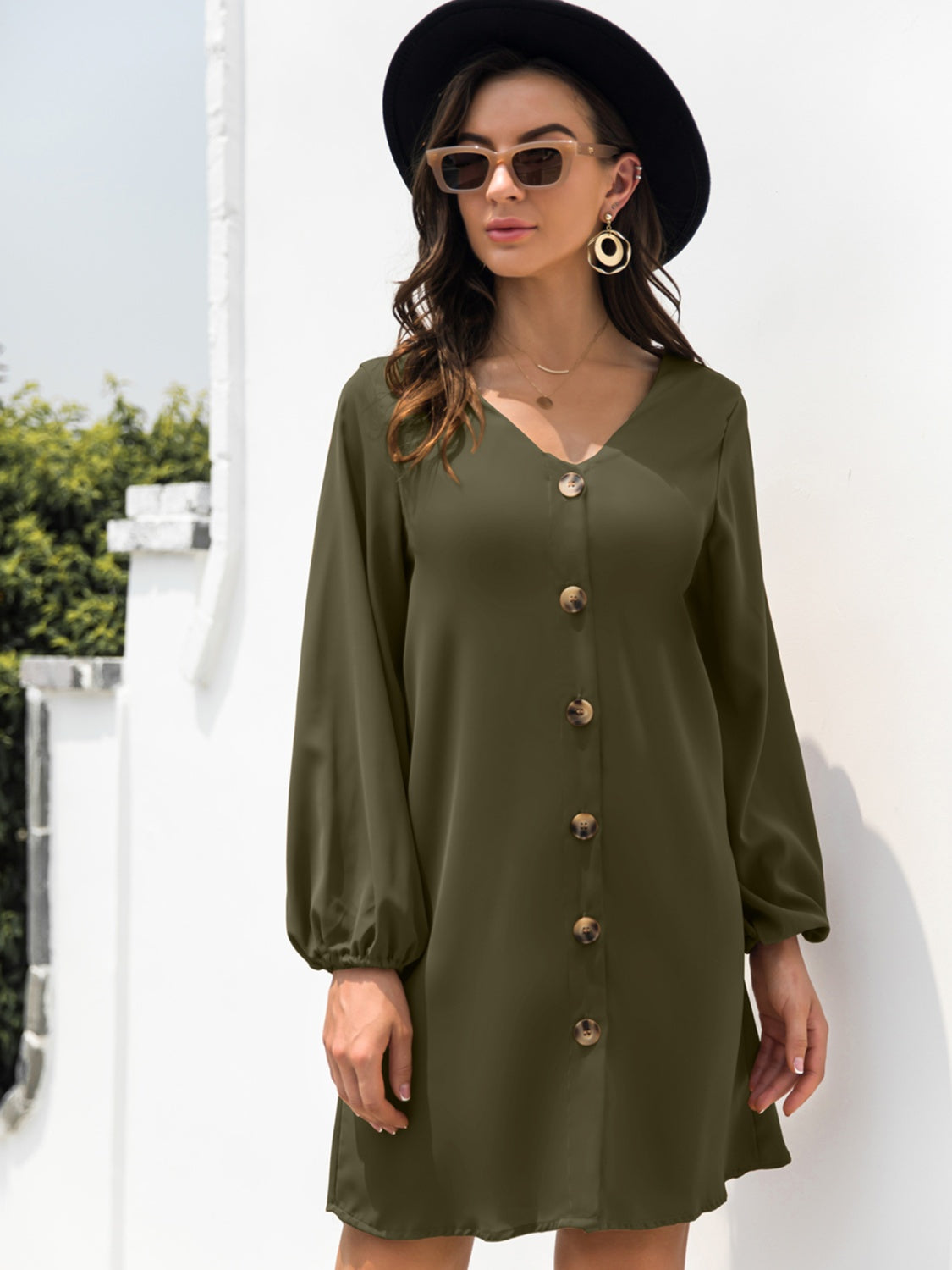 V-Neck Long Sleeve Mini Dress - Classique Collection