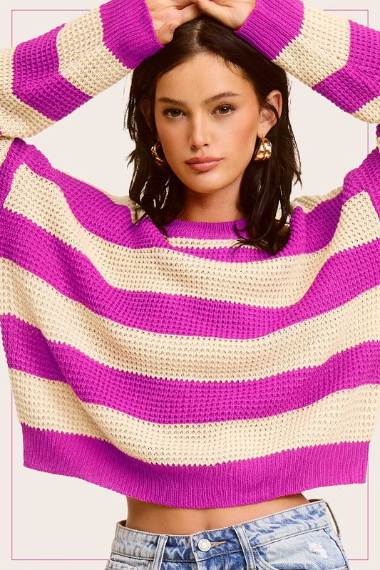 Striped Round Neck Loose Fit Sweater - Classique Collection