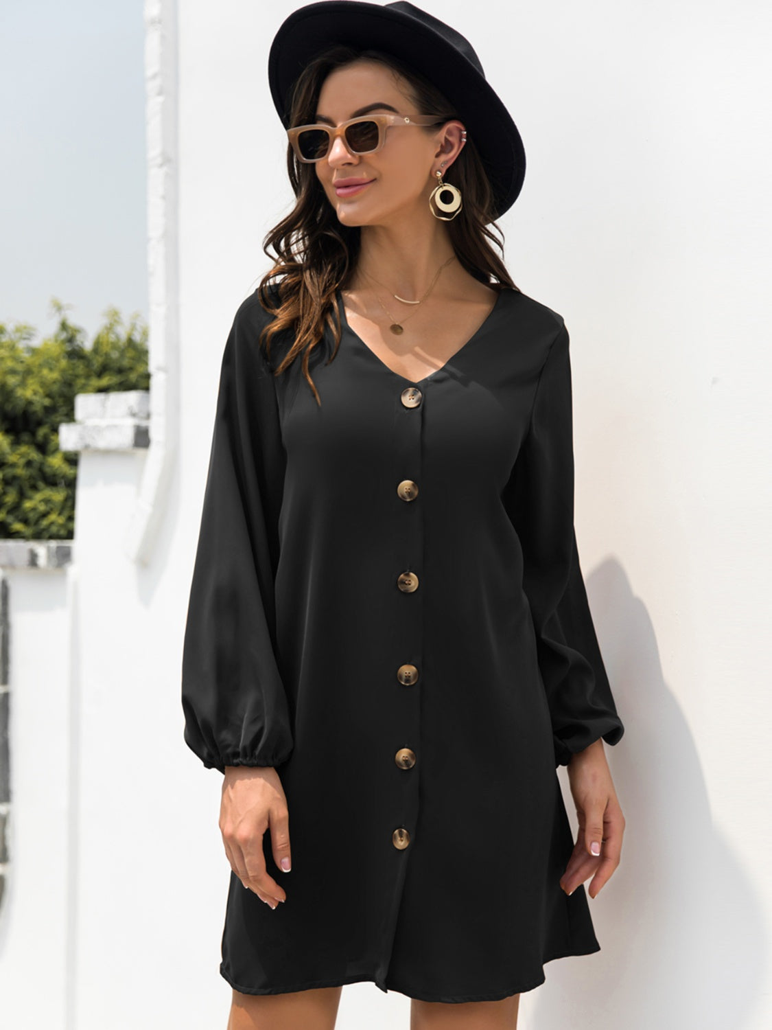 V-Neck Long Sleeve Mini Dress - Classique Collection