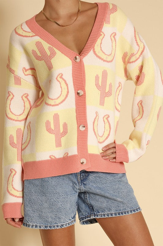 Tiled Cactus horseshoe knit cardigan - Classique Collection