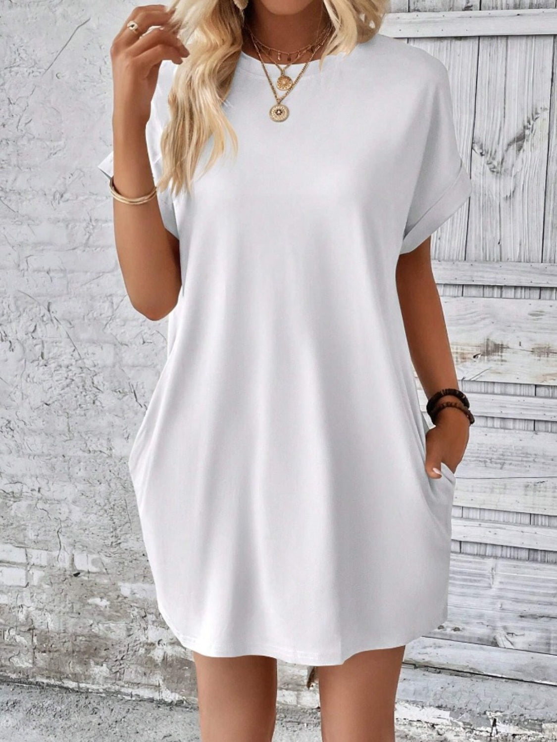 Pocketed Round Neck Short Sleeve Dress - Classique Collection