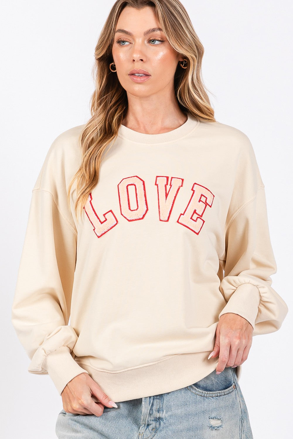 SAGE + FIG LOVE Path Applique Drop Shoulder Sweatshirt - ClassiQ