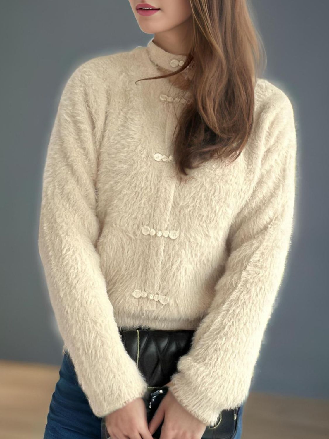 Cutout Knot Button Long Sleeve Cardigan - ClassiQ