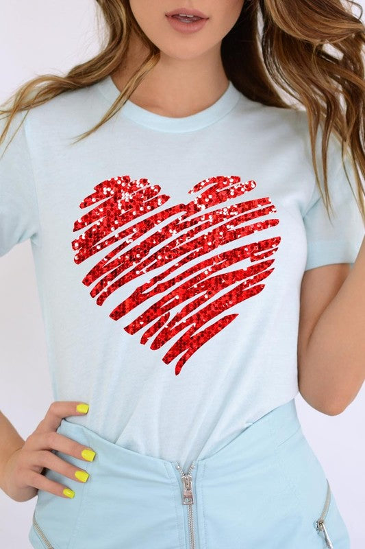 Faux Sequins Scribble Heart Graphic Plus Tee - Classique Collection