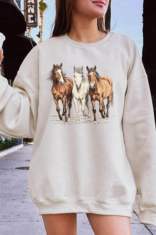 Three Horses Western Graphic Plus Sweatshirt - ClassiQ