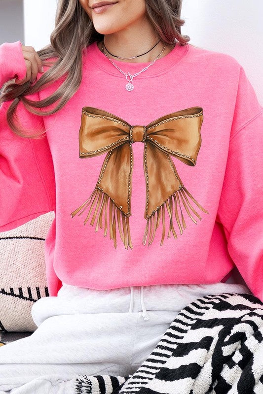 Western Cowgirl Bow Graphic Plus Sweatshirt - ClassiQ