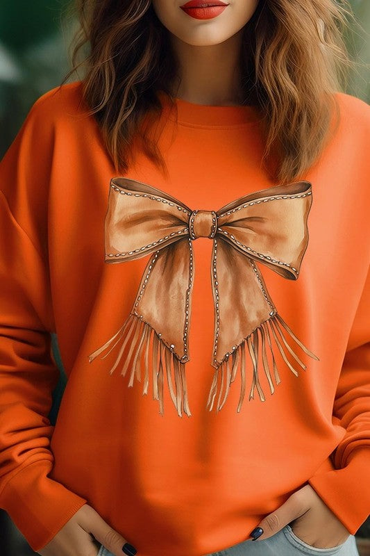 Western Cowgirl Bow Graphic Plus Sweatshirt - ClassiQ
