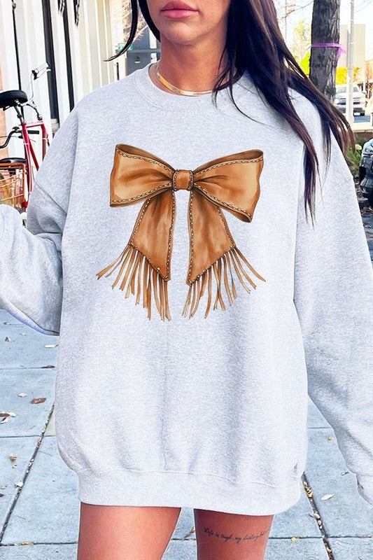 Western Cowgirl Bow Graphic Plus Sweatshirt - ClassiQ