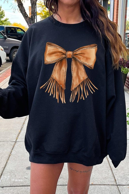 Western Cowgirl Bow Graphic Plus Sweatshirt - ClassiQ