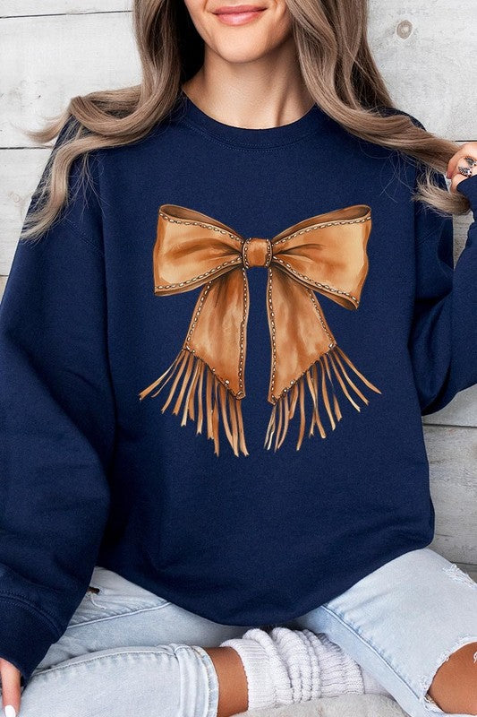 Western Cowgirl Bow Graphic Plus Sweatshirt - ClassiQ