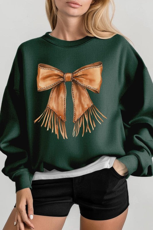 Western Cowgirl Bow Graphic Plus Sweatshirt - ClassiQ