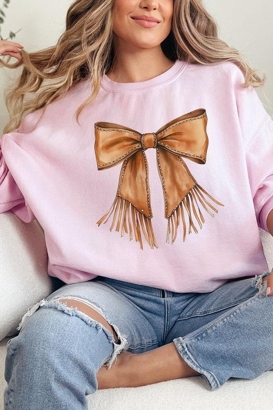 Western Cowgirl Bow Graphic Plus Sweatshirt - ClassiQ