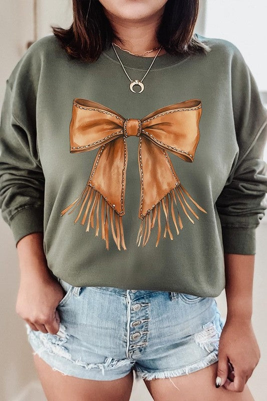 Western Cowgirl Bow Graphic Plus Sweatshirt - ClassiQ