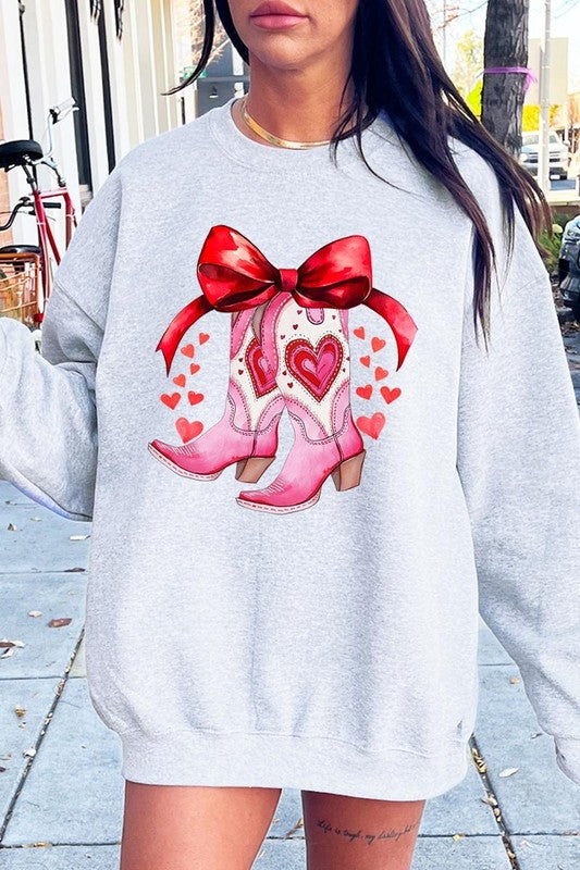 Valentine Cowgirl Boots Graphic Plus Sweatshirt - Classique Collection