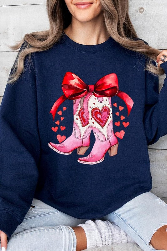 Valentine Cowgirl Boots Graphic Plus Sweatshirt - Classique Collection