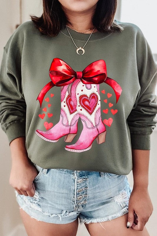 Valentine Cowgirl Boots Graphic Plus Sweatshirt - Classique Collection