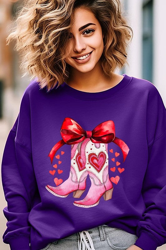 Valentine Cowgirl Boots Graphic Plus Sweatshirt - Classique Collection