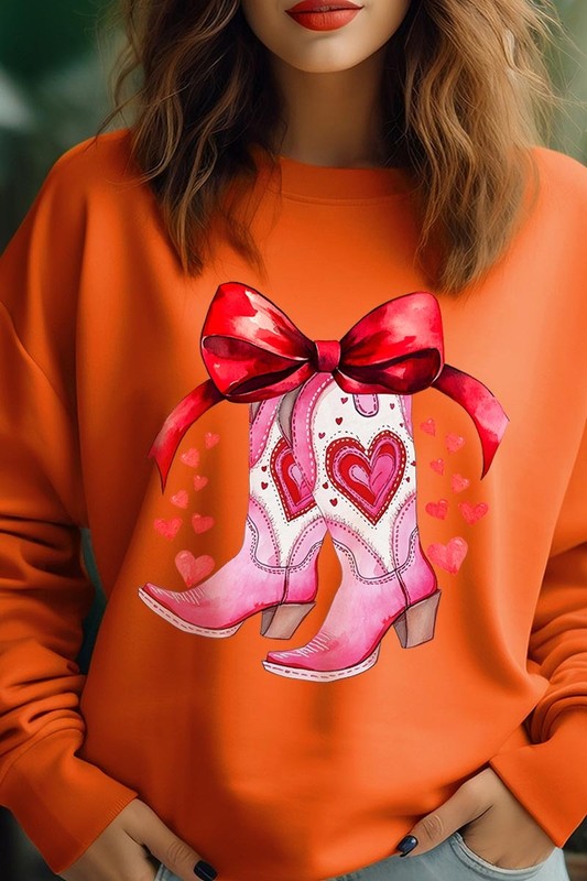 Valentine Cowgirl Boots Graphic Plus Sweatshirt - Classique Collection