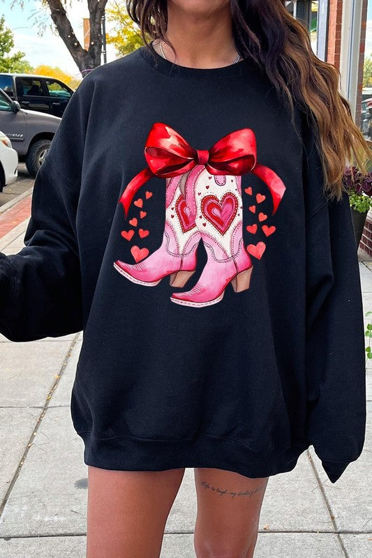 Valentine Cowgirl Boots Graphic Plus Sweatshirt - Classique Collection