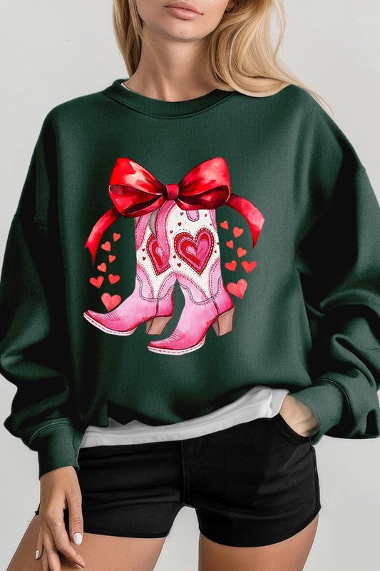 Valentine Cowgirl Boots Graphic Plus Sweatshirt - Classique Collection