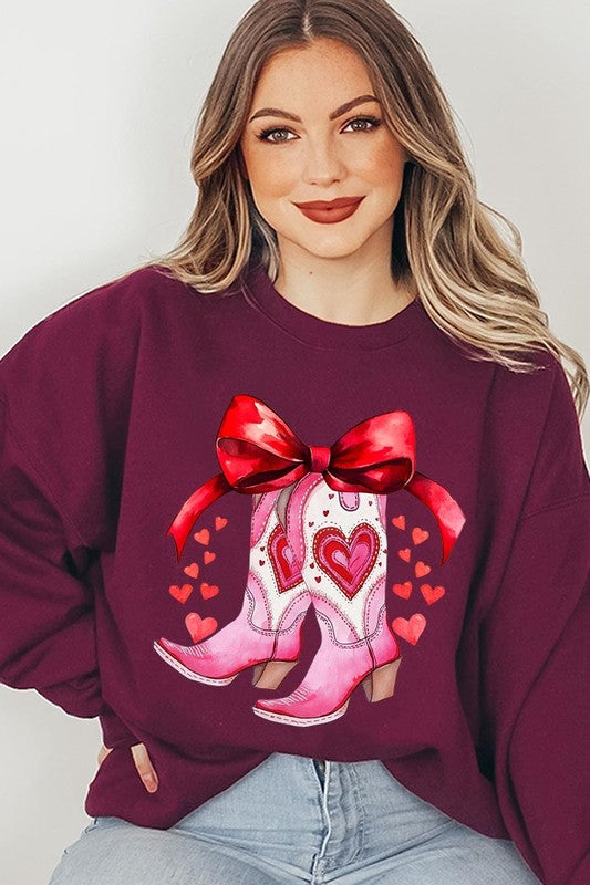 Valentine Cowgirl Boots Graphic Plus Sweatshirt - Classique Collection