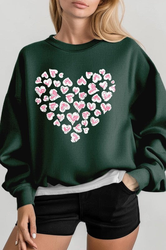 Faux Sequins Leopard Heart Graphic Plus Sweatshirt - Classique Collection