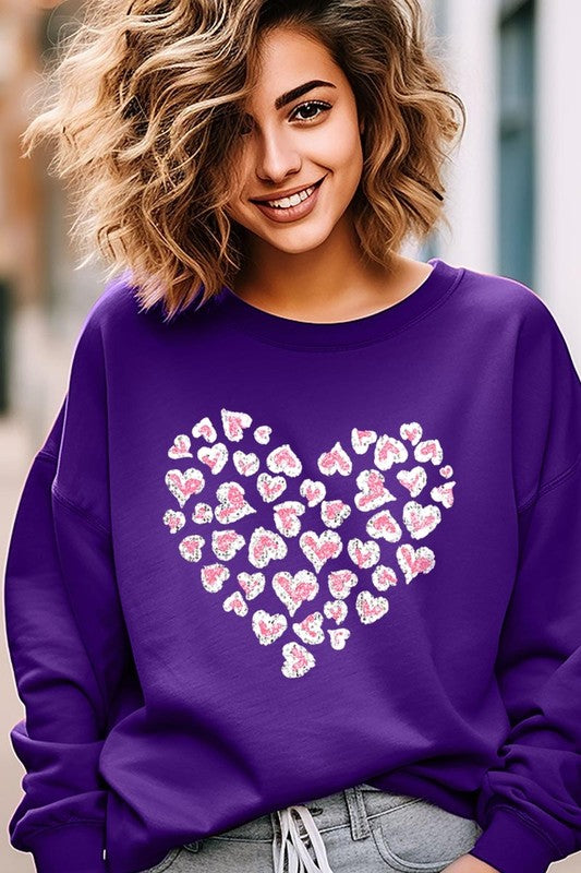 Faux Sequins Leopard Heart Graphic Plus Sweatshirt - Classique Collection