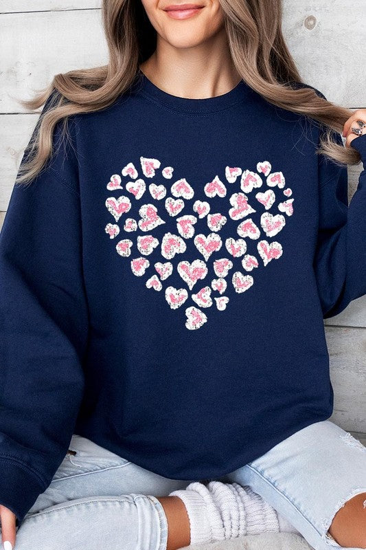 Faux Sequins Leopard Heart Graphic Plus Sweatshirt - Classique Collection