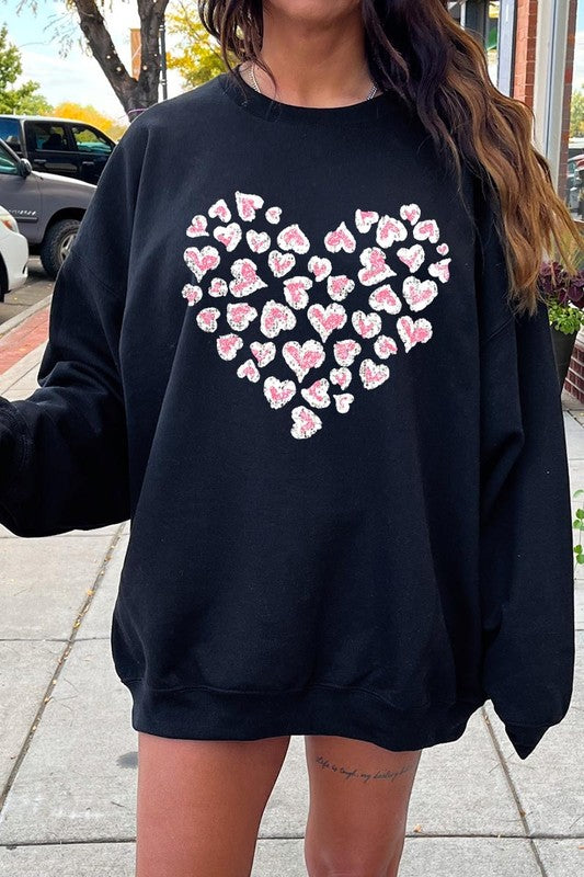 Faux Sequins Leopard Heart Graphic Plus Sweatshirt - Classique Collection