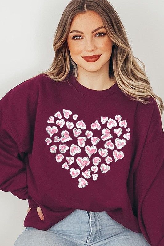 Faux Sequins Leopard Heart Graphic Plus Sweatshirt - Classique Collection