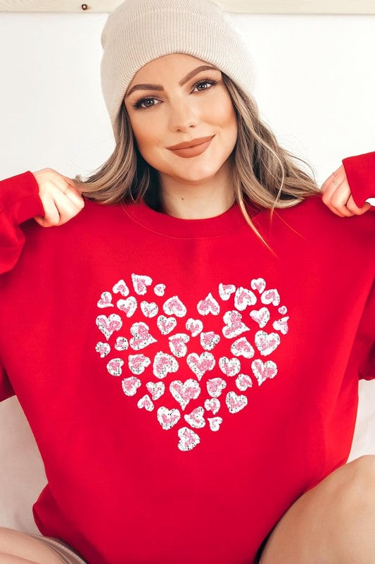 Faux Sequins Leopard Heart Graphic Plus Sweatshirt - Classique Collection