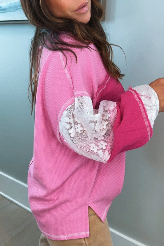 Women Stitching V Neck Rib Knit Sweatshirts - Classique Collection