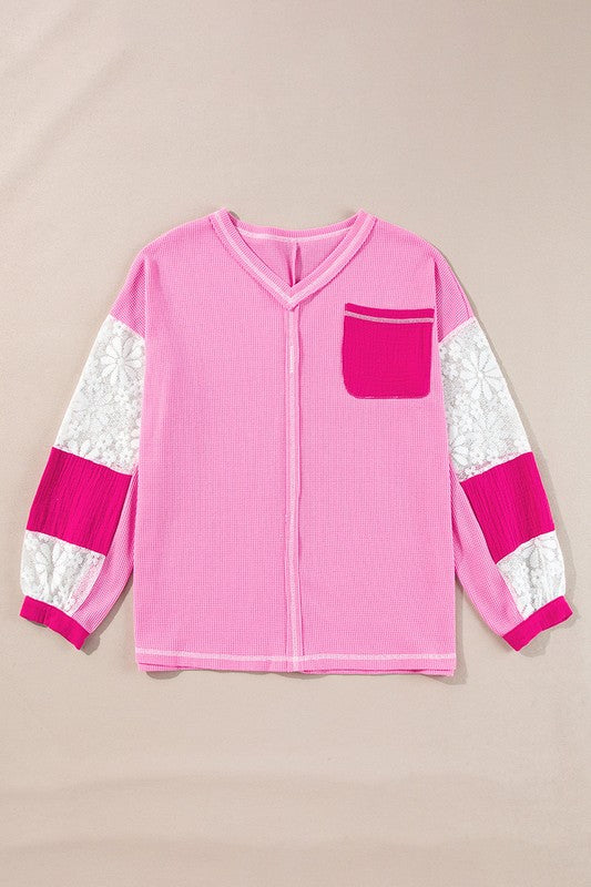 Women Stitching V Neck Rib Knit Sweatshirts - Classique Collection