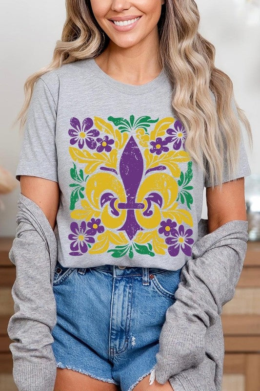 Boho Fleur De Lis Mardi Gras Graphic Tee - Classique Collection