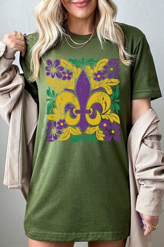 Boho Fleur De Lis Mardi Gras Graphic Tee - Classique Collection