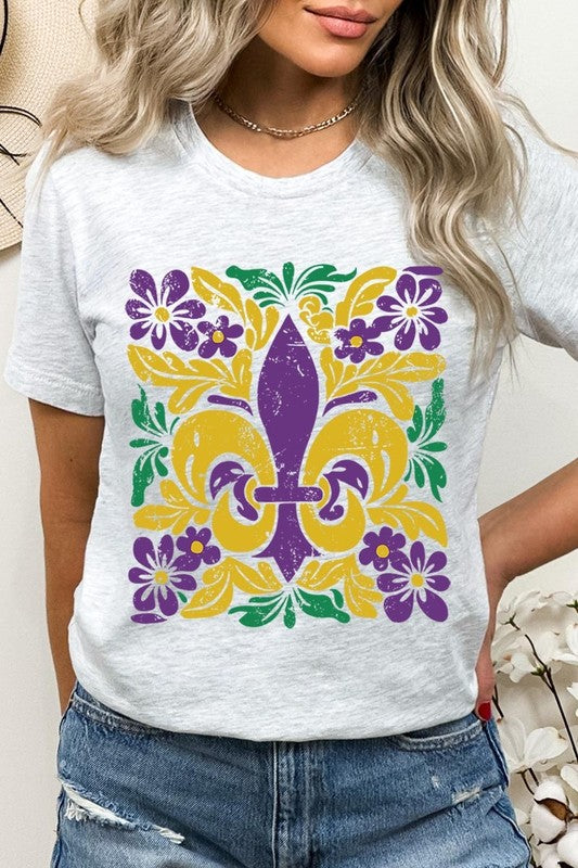 Boho Fleur De Lis Mardi Gras Graphic Tee - Classique Collection