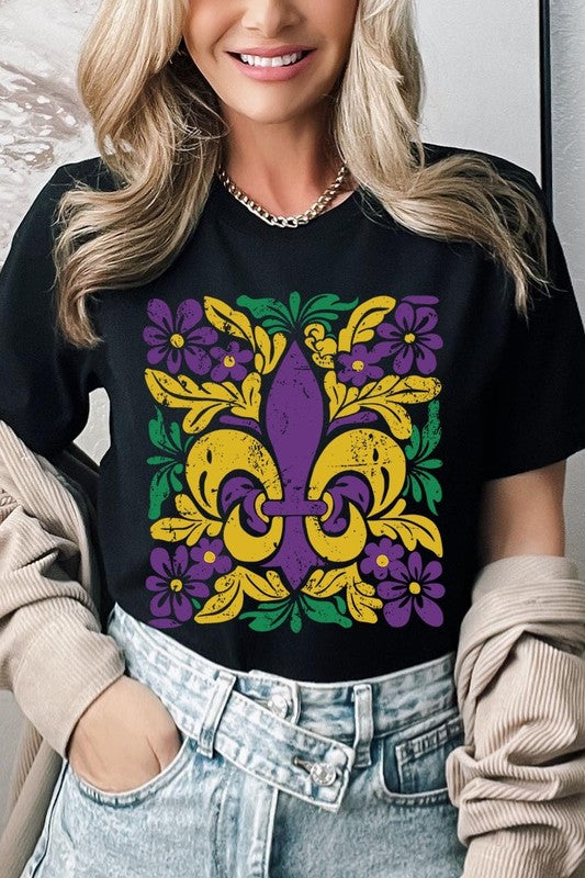 Boho Fleur De Lis Mardi Gras Graphic Tee - Classique Collection