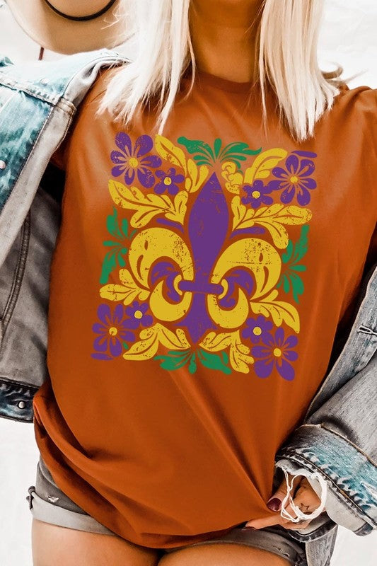 Boho Fleur De Lis Mardi Gras Graphic Tee - Classique Collection