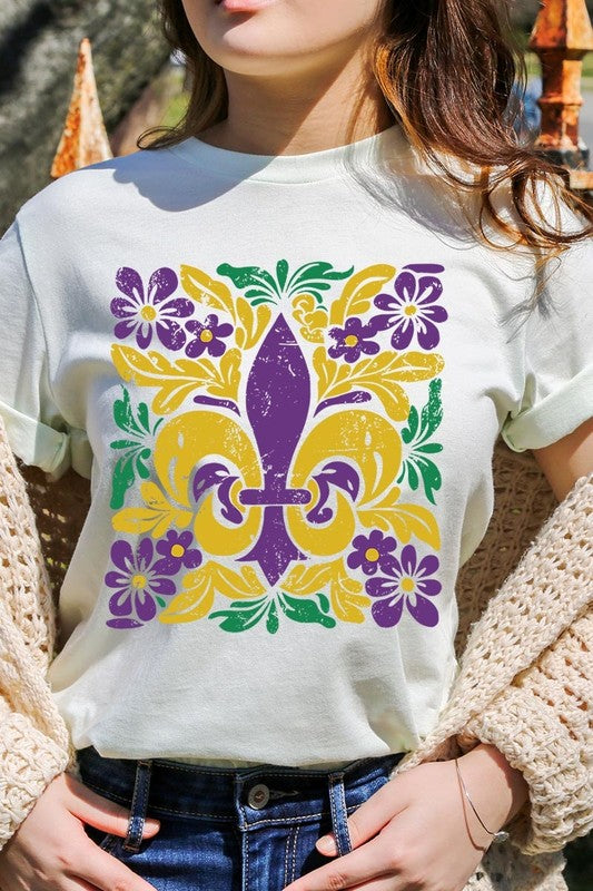 Boho Fleur De Lis Mardi Gras Graphic Tee - Classique Collection
