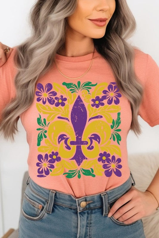 Boho Fleur De Lis Mardi Gras Graphic Tee - Classique Collection